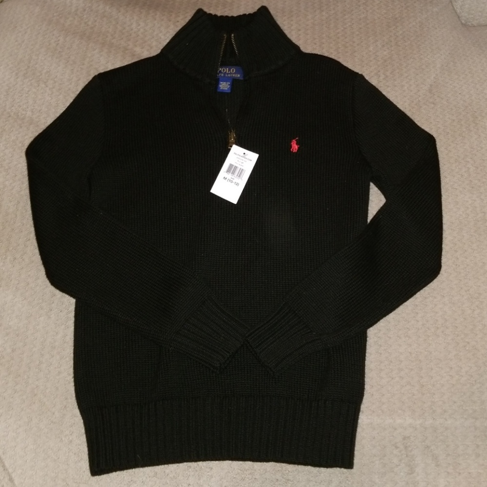 NWT Boys black polo quarter zip sweater size 10/12